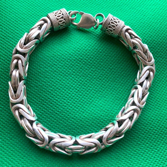 Heavy Byzantine sterling silver 9.5” long bracelet